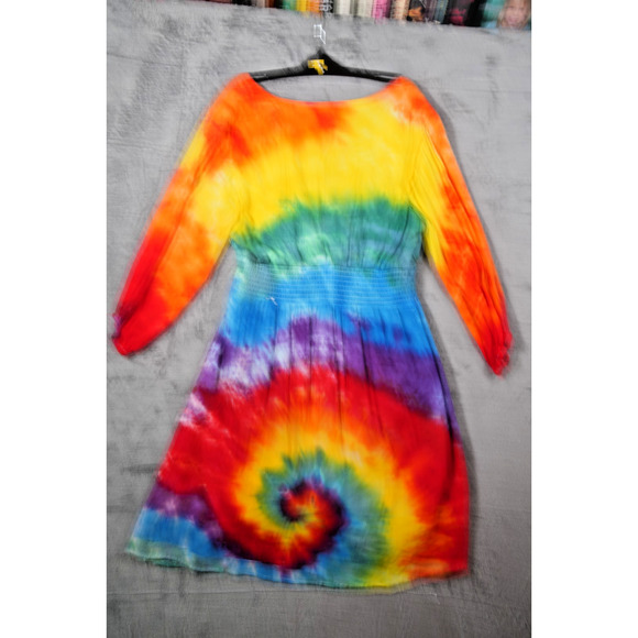 JD Williams Rainbow Tie-Dye Long Sleeve Button Dress XL Boho - Picture 5 of 6